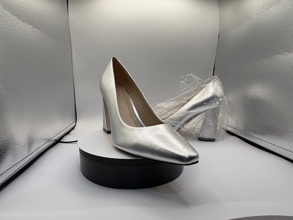 Marc Fisher LTD Metallic Silver Pointed Toe Block Heel Pumps 10M New Unworn